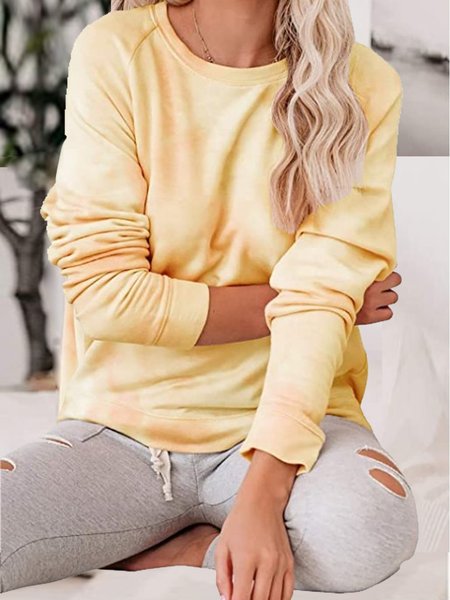 

Tie Dye Crew Neck Simple Shirts & Tops, Yellow, Tops