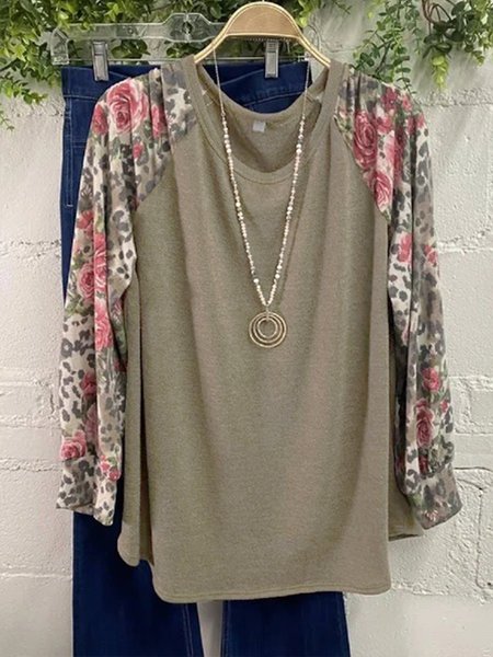 

Regular Fit Floral Crew Neck Shirts & Tops, Khaki, T-Shirts