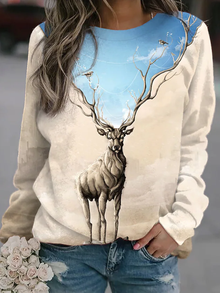 

Cotton Blends Loosen Animal Sweatshirt, Apricot, Sweatshirts & Hoodies