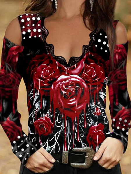 

Cotton Blends Regular Fit Sexy Shirts & Tops, Deep red, Long sleeve tops