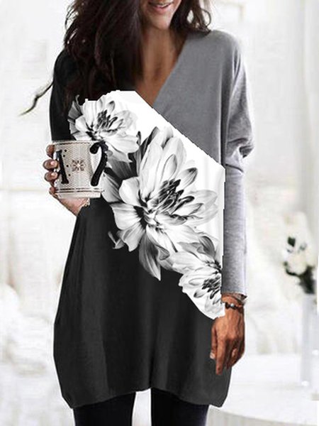 

Floral Casual Cotton Blends Shirts & Tops, Multicolor, Long sleeve tops