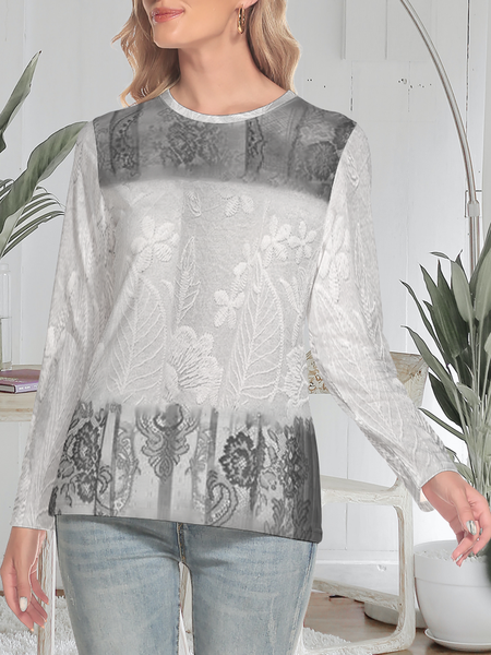 

Household Daily Vintage Casual Shirts & Tops, Gray, Long sleeve tops