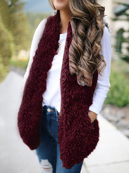 

Casual Plain Cotton Outerwear, Wine red, Outerwear