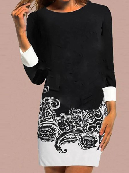

Casual Crew Neck Cotton Blends Dresses, Black, Midi Dresses