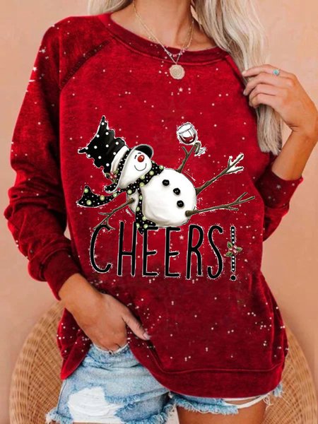 

Christmas Xmas Long Sleeve Round Neck Plus Size Printed Tops Sweatshirts, Red, Hoodies & Sweatshirts