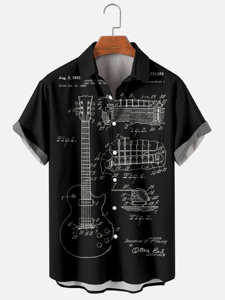 

Basics Music Shirt Collar Shirts, Black, Men's Floral shirt