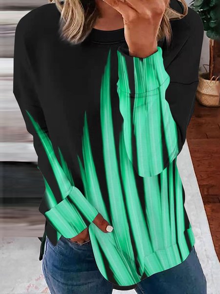 

Green Crew Neck Abstract Shirts & Tops, Tops