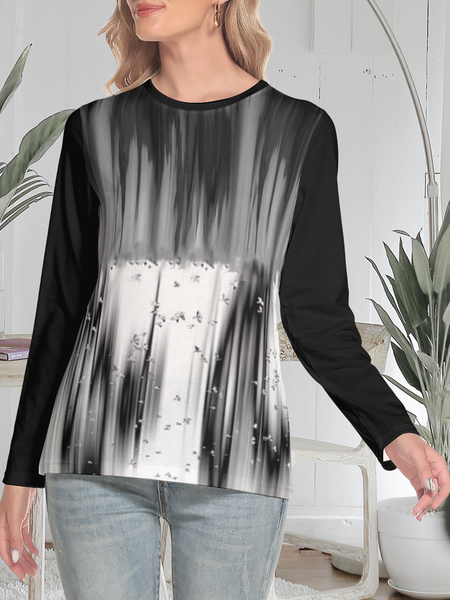 

Casual Household Daily Vintage Ombre Shirts & Tops, Black, Long sleeve tops