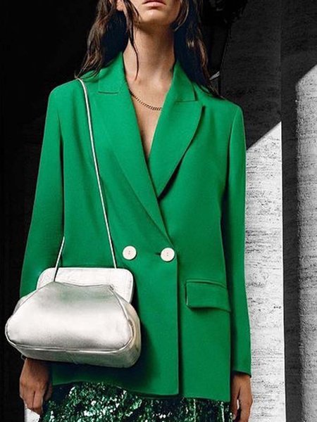 

Solid Elegant Lapel Long sleeve Outerwear, Green, Blazers