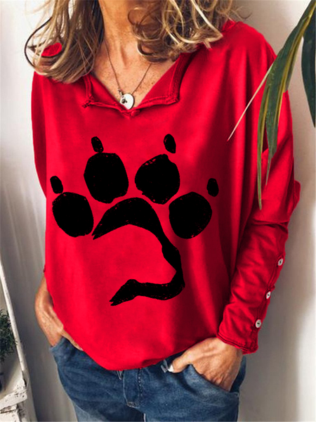 

Dog Paw Shape Gift Dog Lover Regular Fit Casual Crew Neck Sweatshirt, Red, Hoodies&Sweatshirts