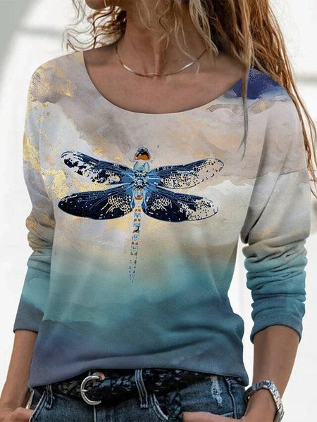 

Casual Long Sleeve Crew Neck Printed Top, Multicolor, Tops