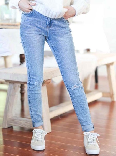 

Denim Plain Regular Fit Pants, Blue, Pants