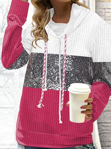 

Loosen Casual Cowl Neck Sweatshirt, Pink-white, Hoodies & Sweatshirts