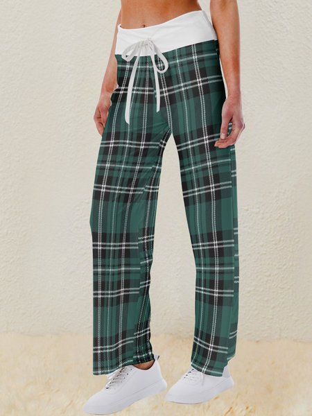 

Plaid Casual Pants, Green, Pants