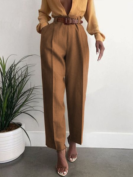 

Long Simple Loosen Plain Pants, Brown, Wide Leg Pants