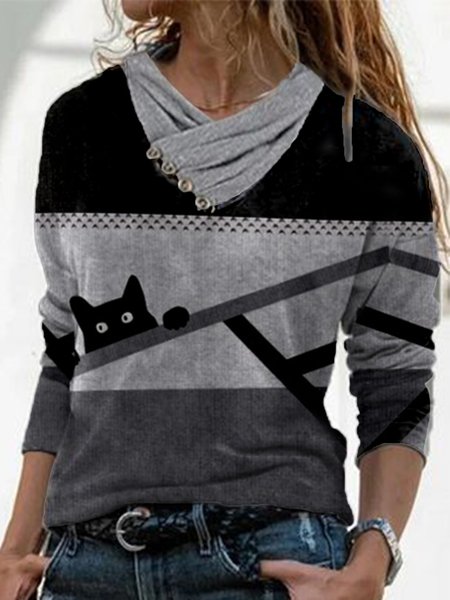 

Geometric Casual Cowl Neck Shirts & Tops, Gray, Tops