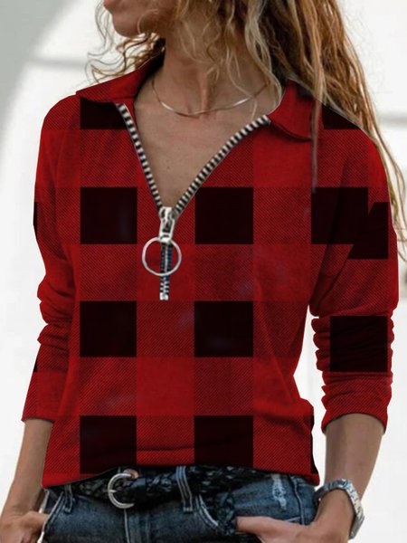 

Christmas Xmas Long Sleeve Plus Size Printed Tops, Red, Tops