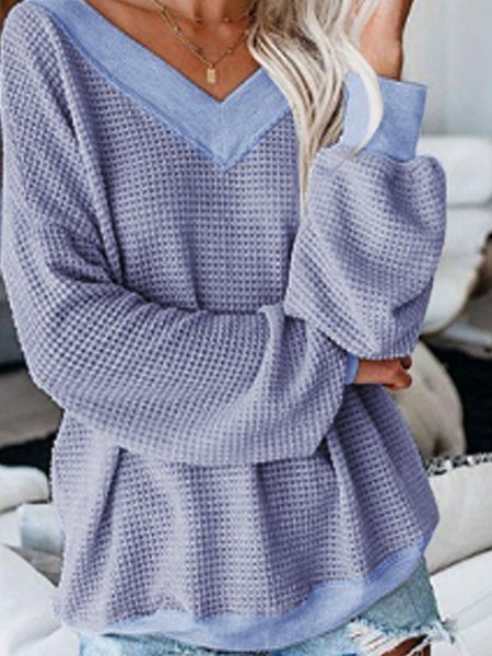 

Casuale Allentare Nozioni di base Scollo a V Top, Blu, Blouses & Shirts