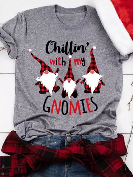 

Christmas Chillin' With My Gnomies Plaid Women's T-shirt, Gray, T-shirts