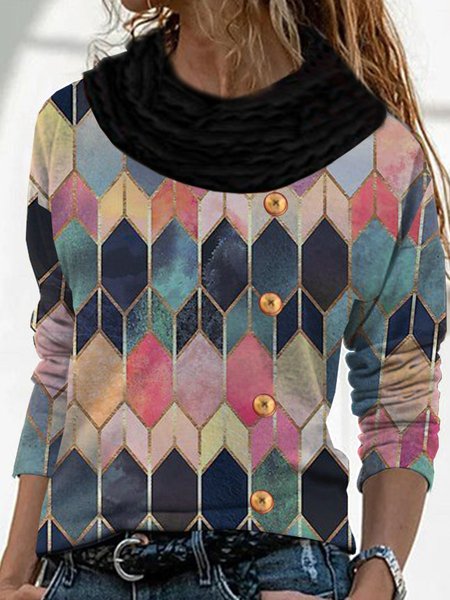 

Geometric Cotton Blends Shirts & Tops, As picture, T-Shirts
