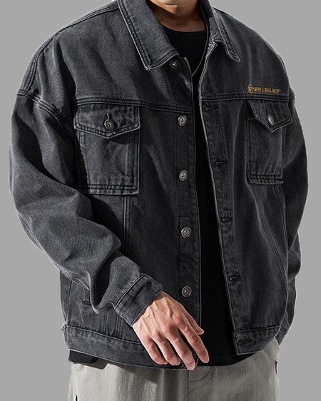 

Men's All-match Denim Loose Overalls, Black, Jacket