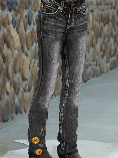

Denim Vintage Floral Pants, Black, Pants