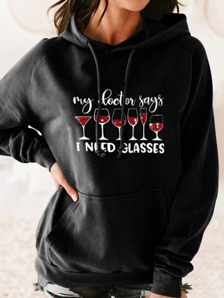 

Casual Regular Fit Letter Hooded Sweatshirt, Black, Sweatshirts & Hoodies