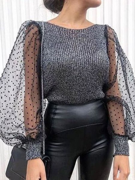

Crew Neck Regular Fit Cute Top, Gray, Blouses and Shirts
