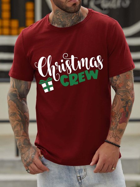 

Christmas Crew Cotton Casual Crew Neck Shirts & Tops, Red, T-shirts