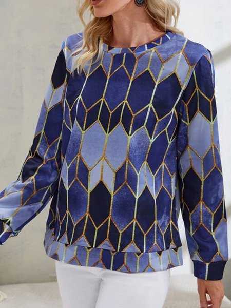 Girocollo Casuale Top, Blu, Blouses & Shirts