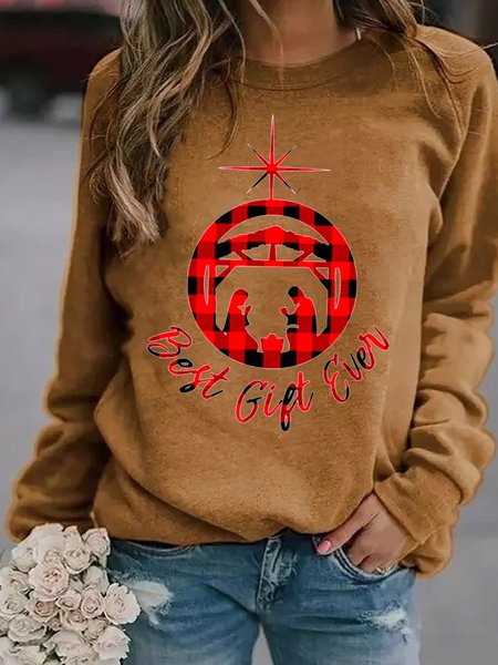 

Best Gift Ever Jesus Christmas Regular Fit Letter Sweatshirt, Brown, Hoodies&Sweatshirts