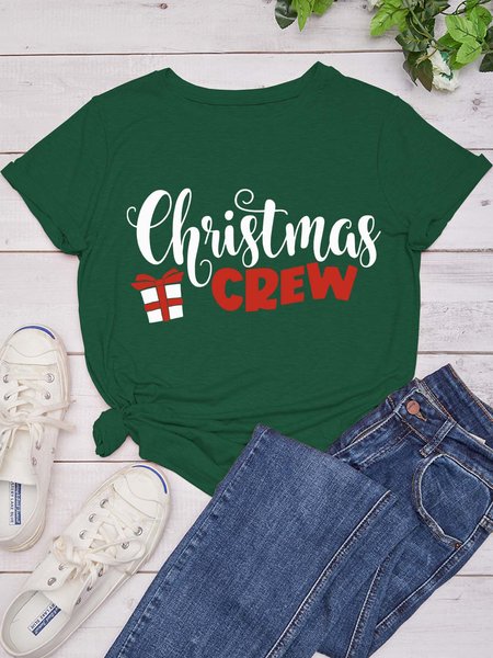 

Christmas Crew Family Casual Crew Neck Shirts & Tops, Dark green, T-shirts
