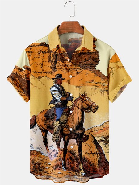 

Abstract Shirt Collar Short Sleeve Shirts, Yellow, Men's Floral shirt