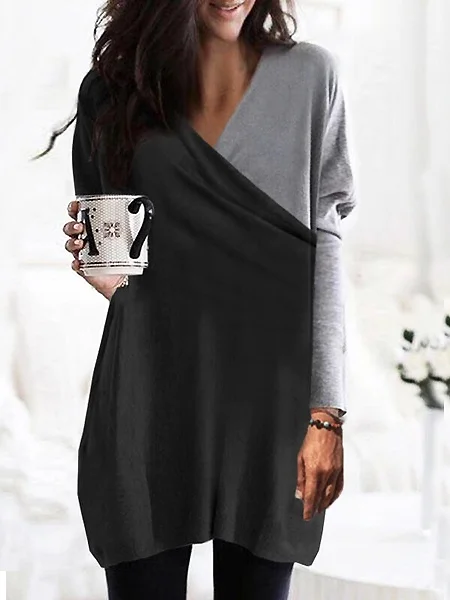 

Loosen Casual Color Block Shirts & Tops, As picture, Tunics