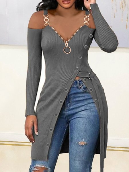 

Sexy V Neck Regular Fit Shirts & Tops, Gray, Tops