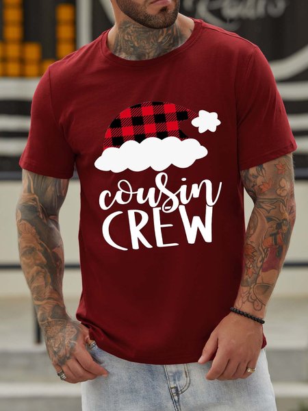 

Cousin Crew Christmas Crew Neck Casual Cotton Shirts & Tops, Red, T-shirts