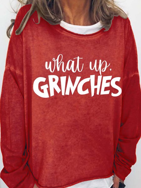 

What Up Grinches Cotton Blends Casual Sweatshirt, Red, Hoodies&Sweatshirts