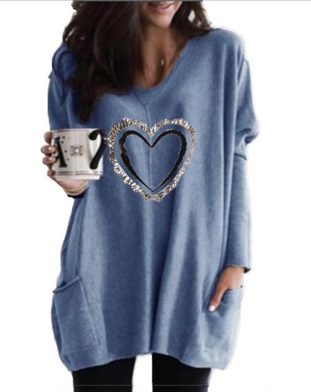 

Casual Loosen Geometric Shirts & Tops, Blue, Long sleeve tops