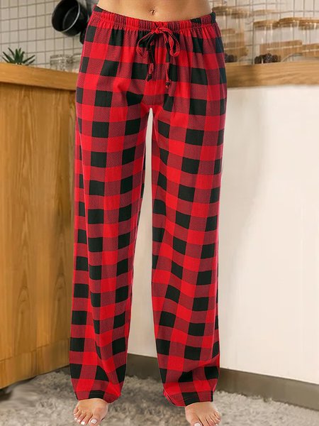 

Grid Casual Loosen Draw string Pants, Red, Pants