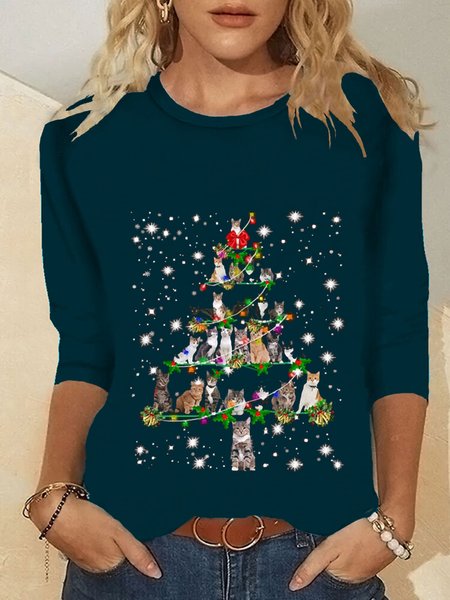 

Natale natale Maniche Lunghe Girocollo taglia grande Stampato Top T-shirts, Blue, Tops