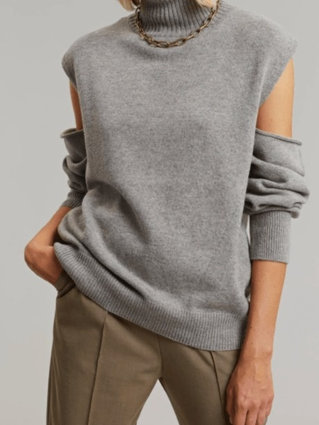 

Winter Loosen High Neck High Stretch Long sleeve Sweater, Gray, Pullovers