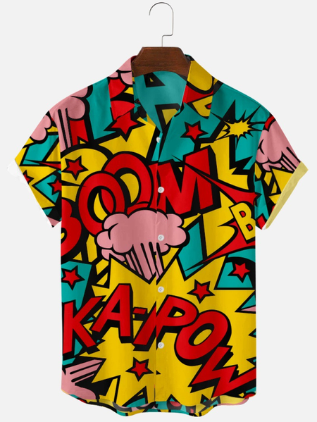 

Graffiti Fun Print Short Sleeve Shirts & Tops, As picture, Shirts