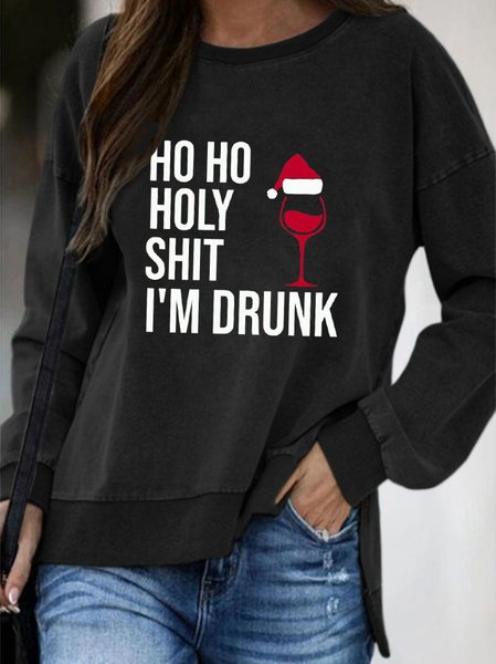 

Christmas Hoho Holy Shit Print Sweatshirt, Black, Hoodies&Sweatshirts