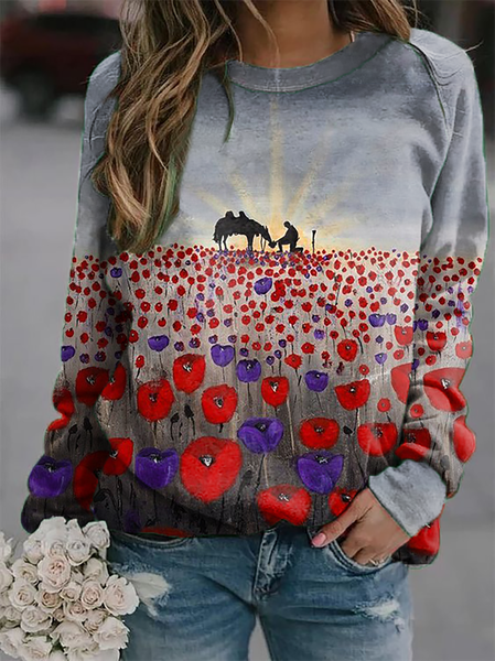 

Plus size Poppy Printed Casual Sweatshirt, Multicolor, Hoodies & Sweatshirts