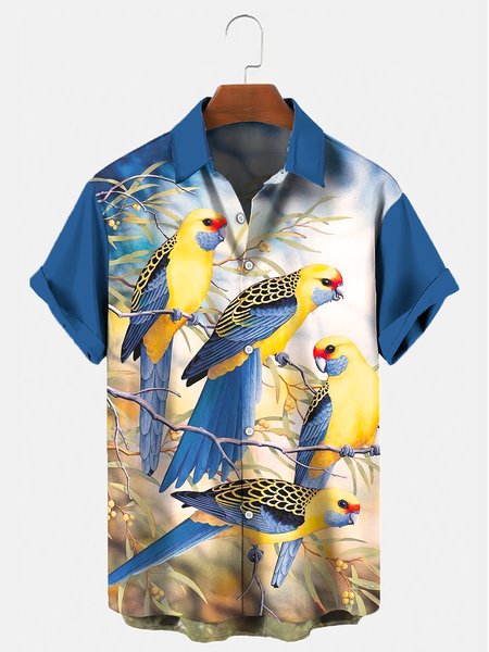 

Short Sleeve Animal Vintage Shirts & Tops, As picture, Men's Floral shirt