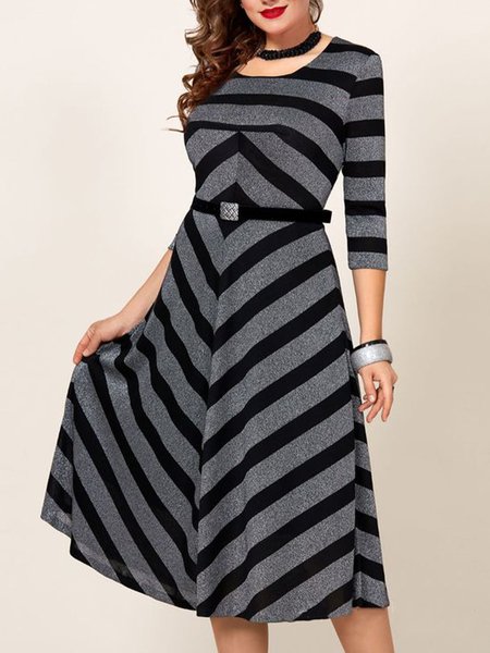 

Regular Fit Crew Neck Midi Dress, Gray, Midi Dresses