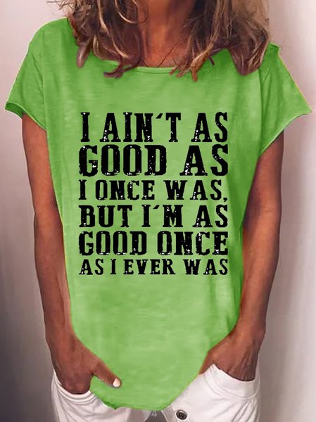 

Country Music Lyrics Print Crew Neck Short Sleeve T-Shirt, Green, T-shirts