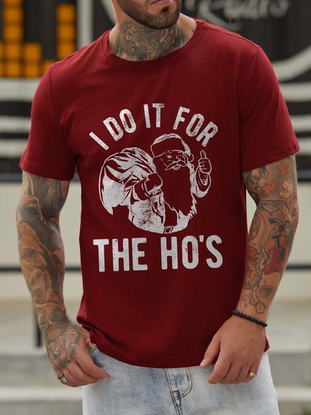 

I Do It For The Ho's Casual Crew Neck Cotton T-shirt, Red, T-shirts
