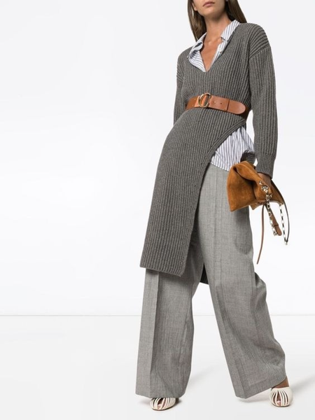 

Winter V Neck Slightly stretchy Long sleeve Sweater, Gray, Pullovers