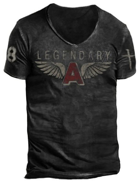 

Men's Retro Wings Crew Neck T-shirt, Black, T-shirt